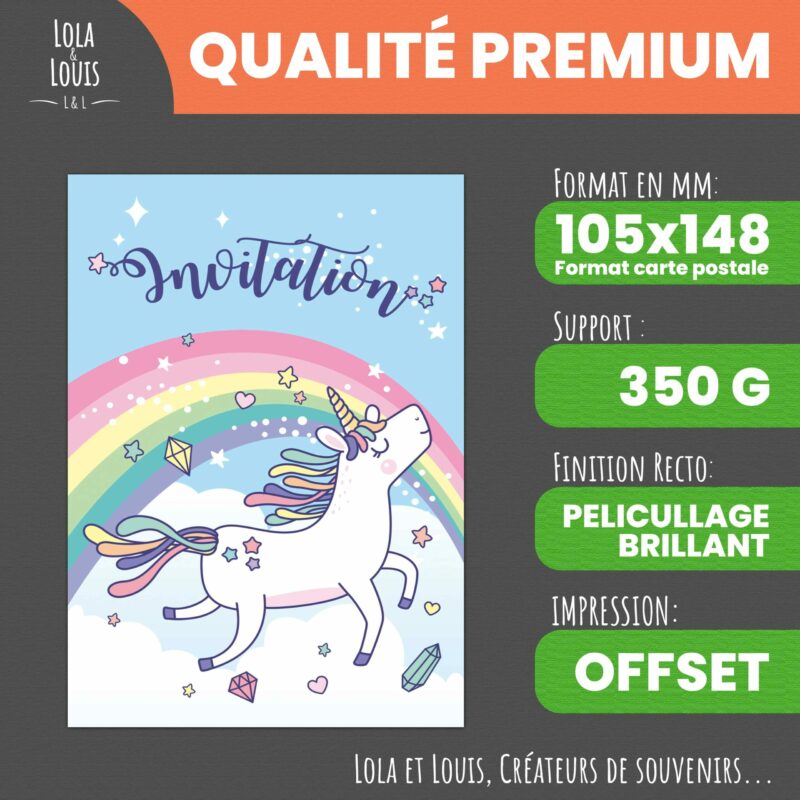 invitation anniversaire fille licorne arc en ciel