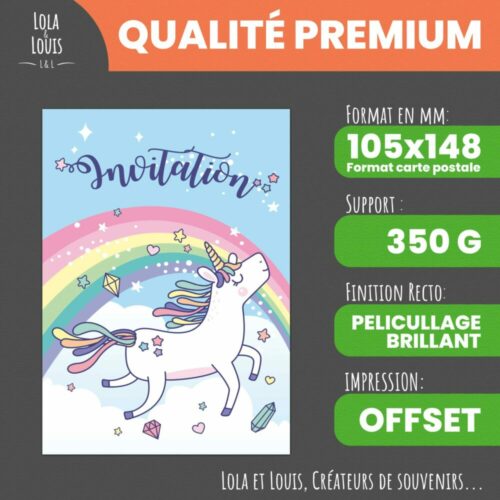 invitation anniversaire fille licorne arc en ciel