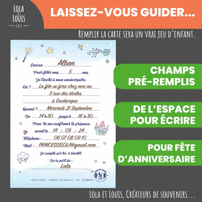 invitation anniversaire fille licorne arc en ciel Verso