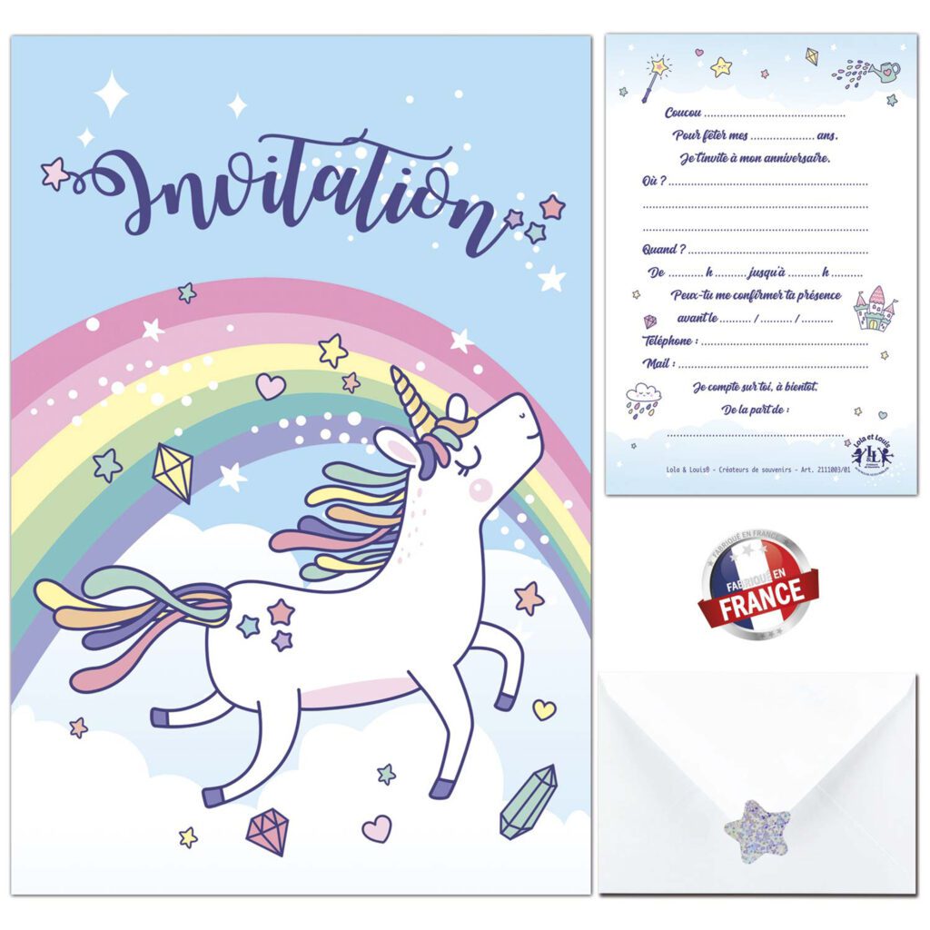 invitation anniversaire fille licorne – aperçu du kit