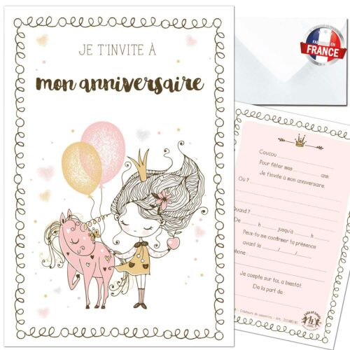 invitation anniversaire fille - Carte d'invitation licorne et princesse