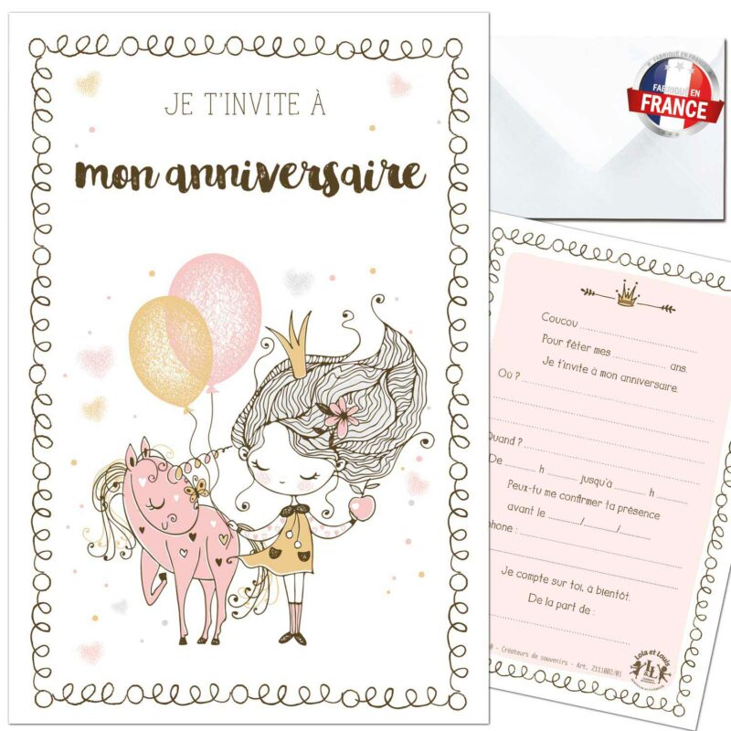 invitation anniversaire fille - Carte d'invitation licorne et princesse