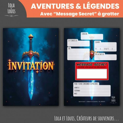 Carte invitation chevalier à gratter – Lola & Louis - Recto Verso