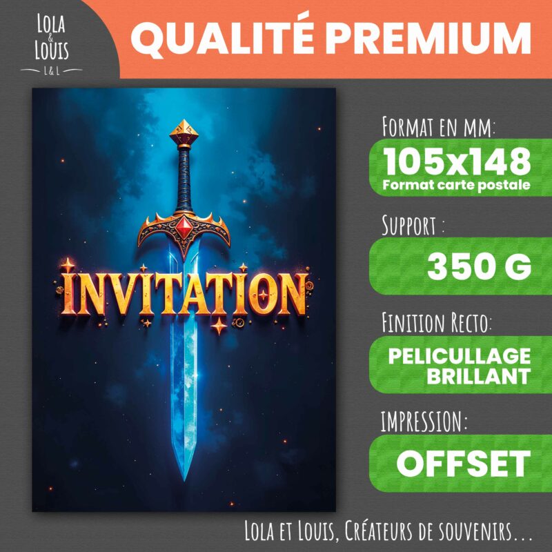 Carte invitation chevalier à gratter – Lola & Louis - Recto