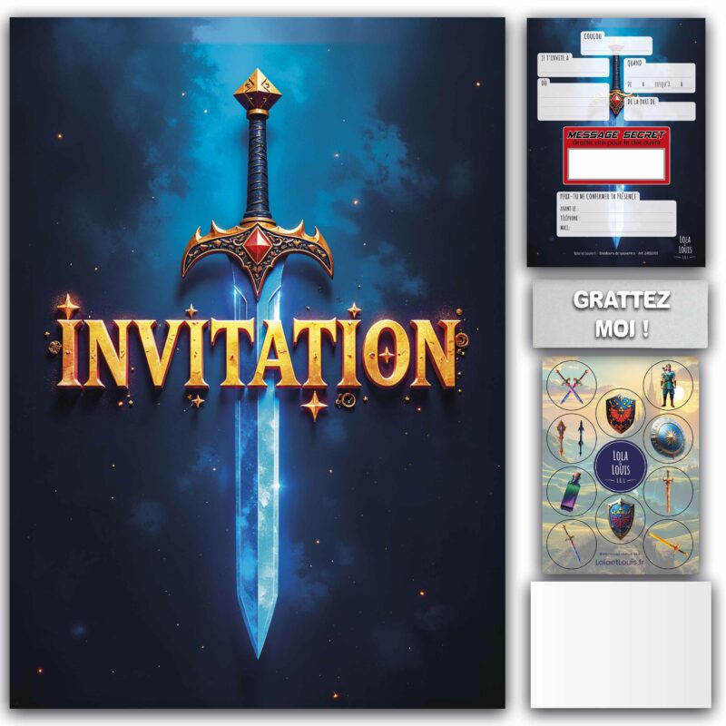 Carte invitation chevalier à gratter – Lola & Louis