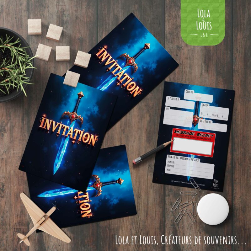 Carte invitation chevalier à gratter – Lola & Louis - En Situation