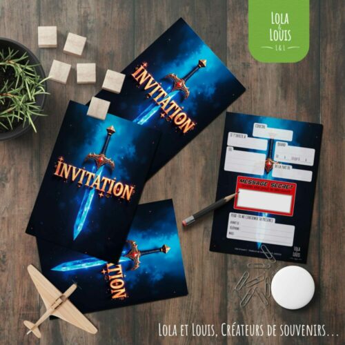 Carte invitation chevalier à gratter – Lola & Louis - En Situation