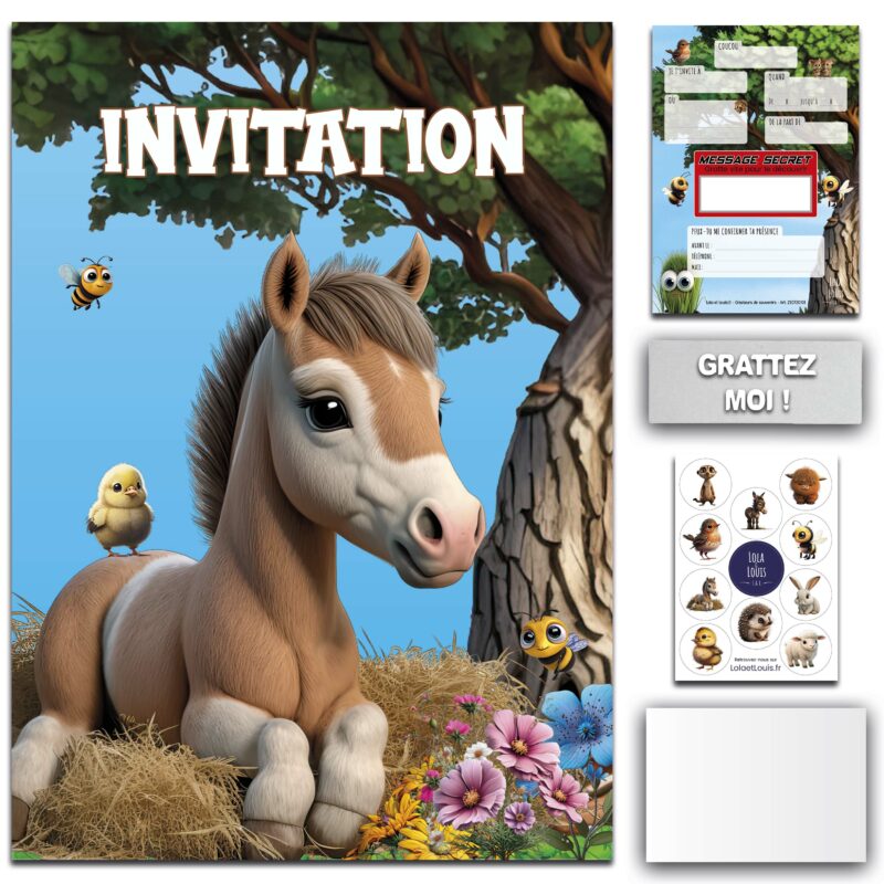 Invitation anniversaire ferme à gratter – Lola & Louis