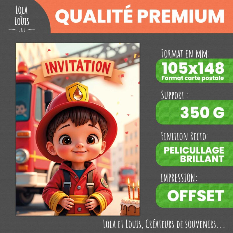 Carte invitation pompier à gratter – Lola & Louis - Recto