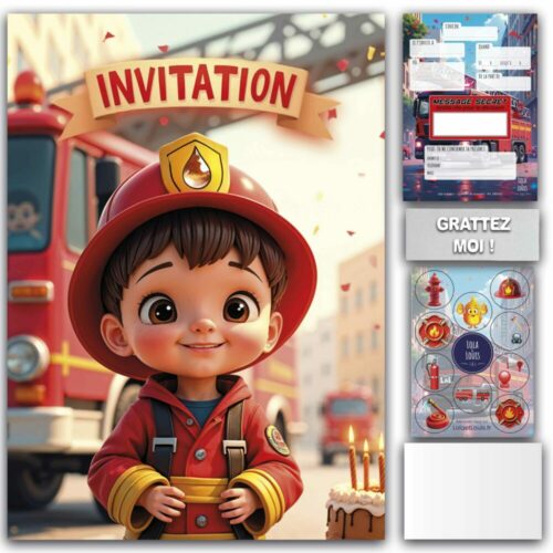 Carte invitation pompier à gratter – Lola & Louis