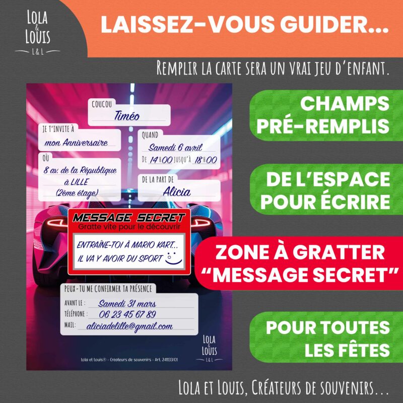 Carte invitation voiture – Lola & Louis - Verso