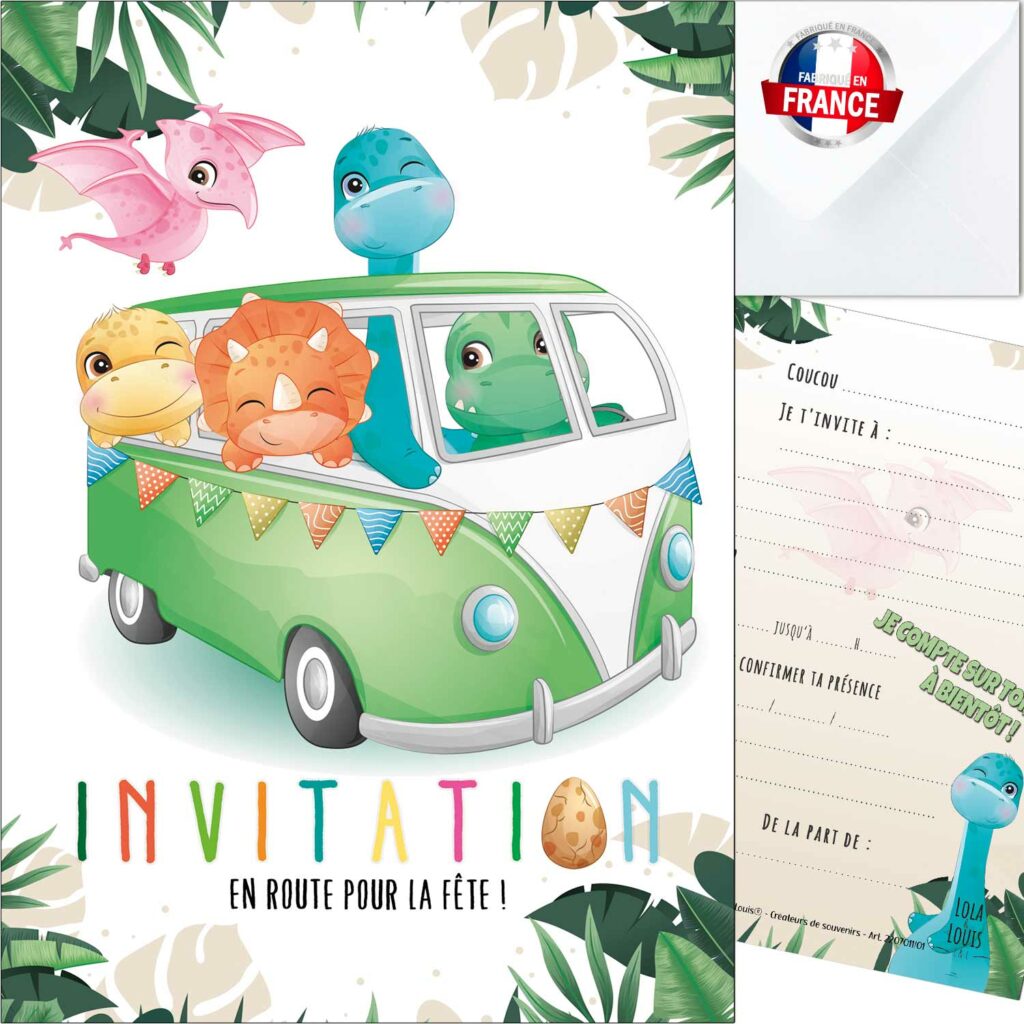 carte invitation dinosaure enfant – aperçu du kit