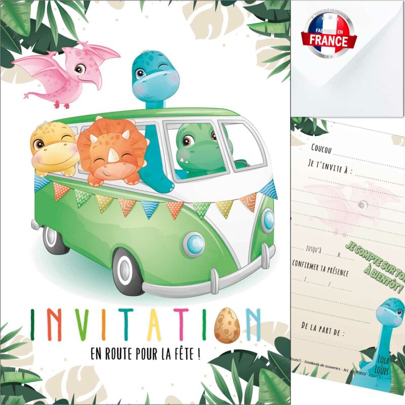 Carte Invitation Dinosaure Enfant – "Le Combi Dinos"