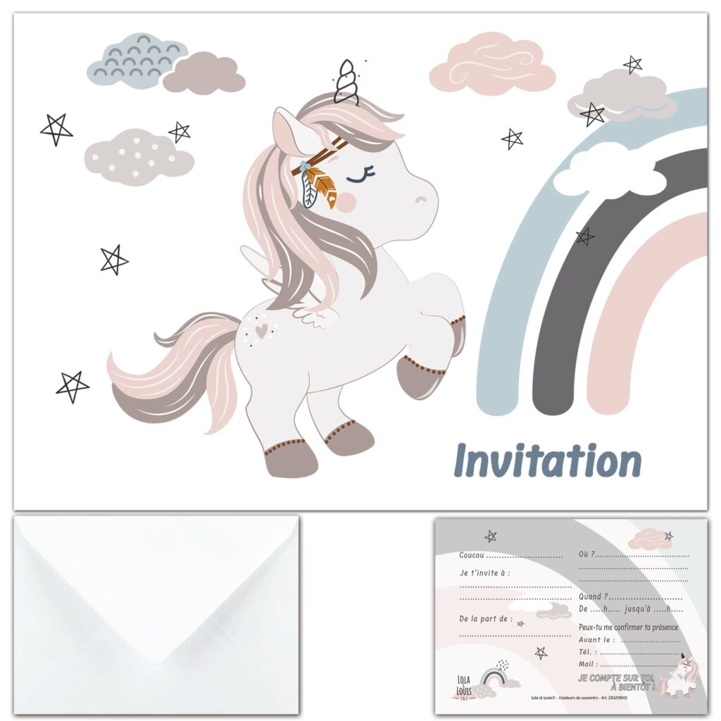 carte invitation fille licorne – aperçu du kit