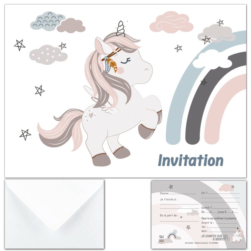 Carte invitation fille licorne malice – Lola & Louis