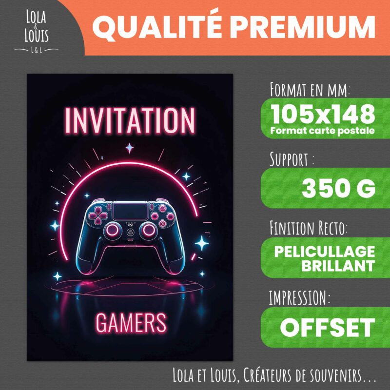 Carte invitation jeux vidéo à gratter – Lola & Louis - Recto