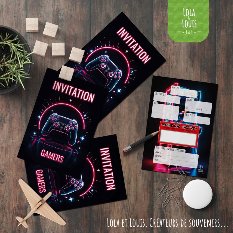Carte invitation jeux vidéo à gratter – Lola & Louis - Présentation