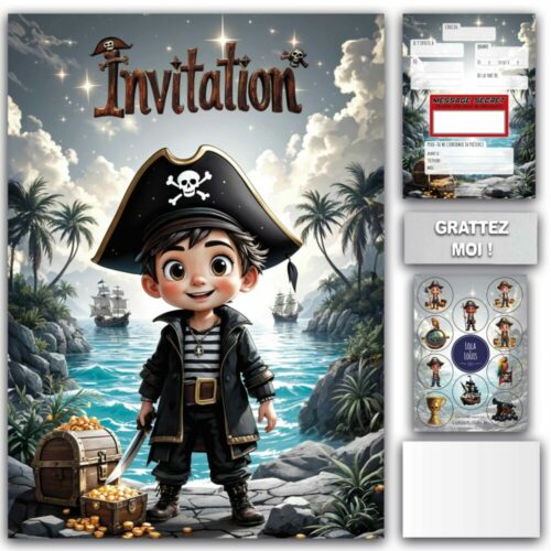Carte invitation pirate à gratter – Lola & Louis