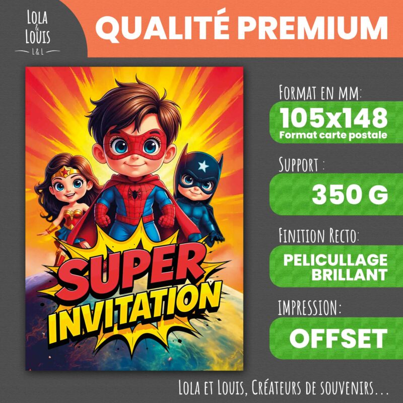Invitation super heros à gratter – Lola & Louis - Recto