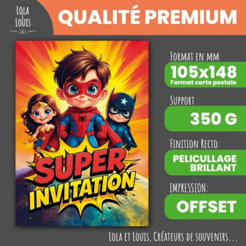 Invitation super heros à gratter – Lola & Louis - Recto