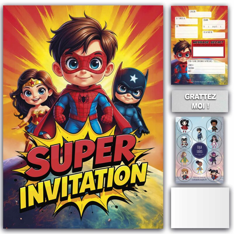 invitation super heros à gratter