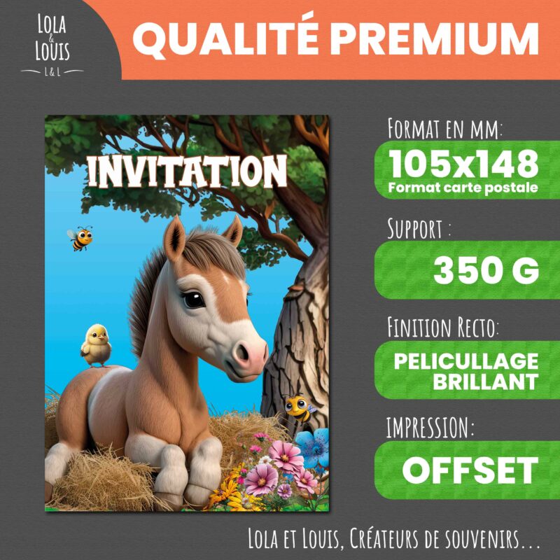 Invitation anniversaire ferme à gratter – Lola & Louis - Recto