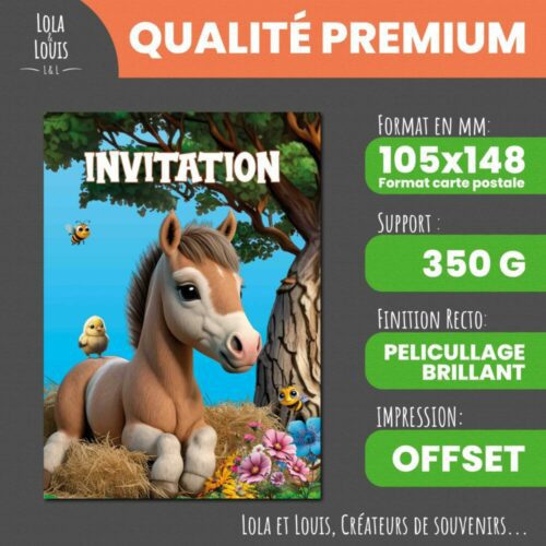 Invitation anniversaire ferme à gratter – Lola & Louis - Recto