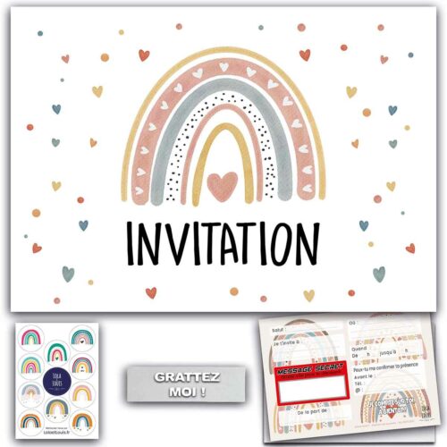 Carte invitation fille arc en ciel – Lola & Louis