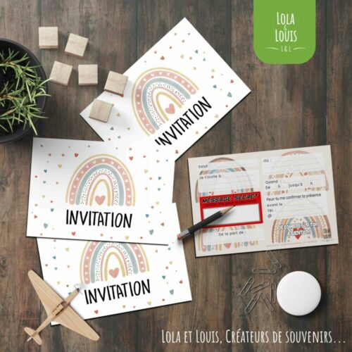 Carte invitation fille arc en ciel – Lola & Louis