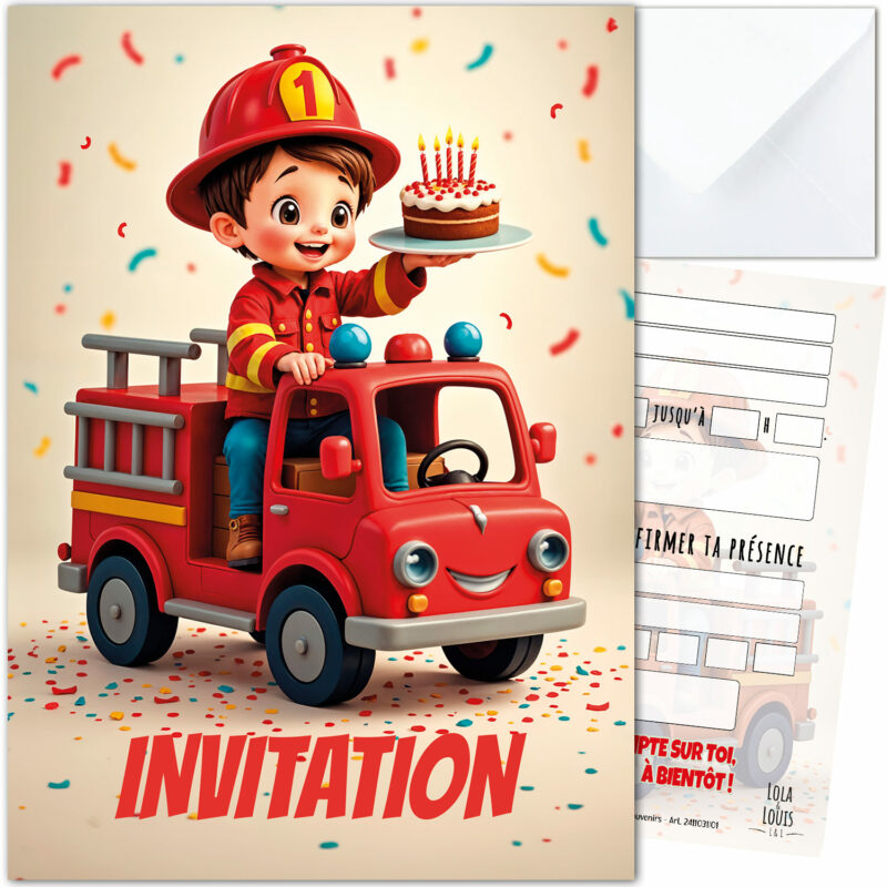 invitation anniversaire pompier – Lola & Louis