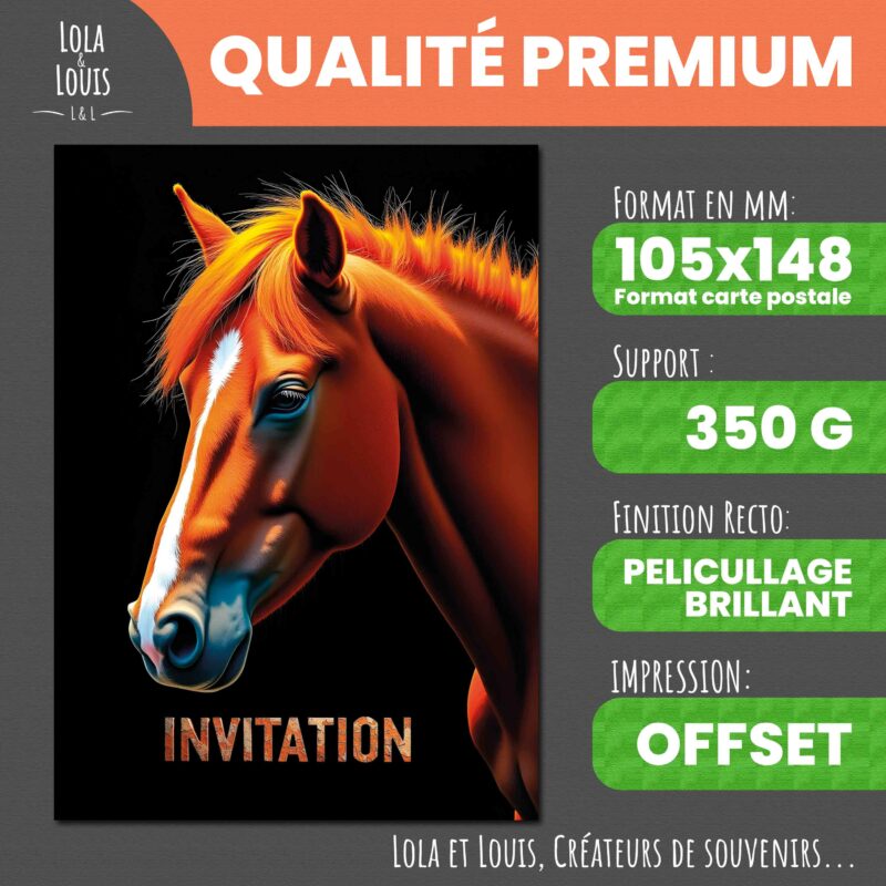 Carte invitation cheval enfant à gratter – Lola & Louis - Recto