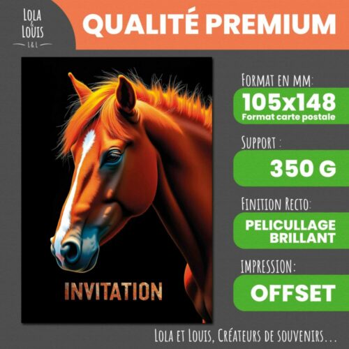 Carte invitation cheval enfant à gratter – Lola & Louis - Recto