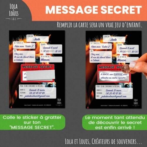 Carte invitation cheval enfant à gratter – Lola & Louis - Message à Gratter