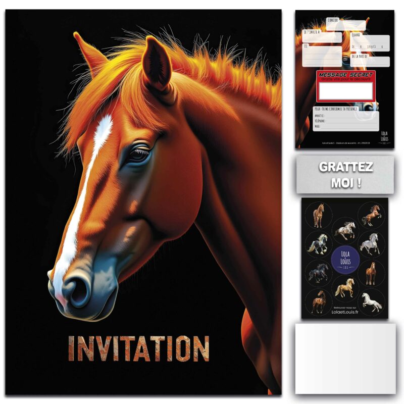 Carte invitation cheval enfant à gratter – Lola & Louis