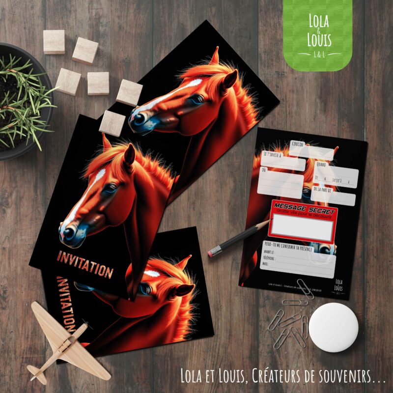 Carte invitation cheval enfant à gratter – Lola & Louis - En Situation