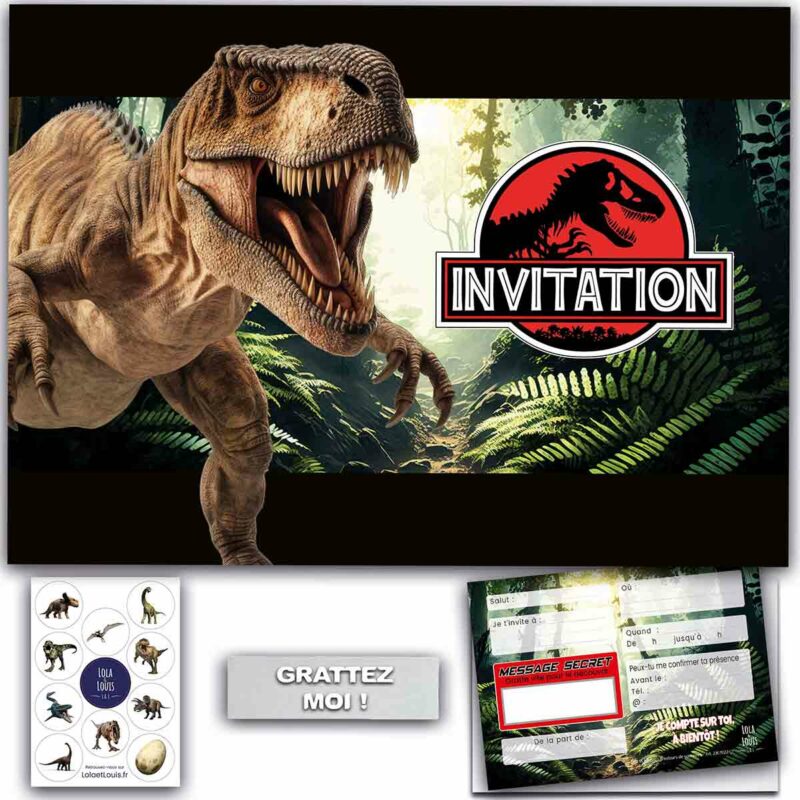 Carte invitation dinosaure T-rex – Lola & Louis