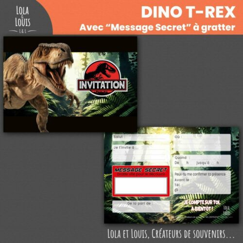 Carte invitation dinosaure T-rex – Lola & Louis - Recto Verso