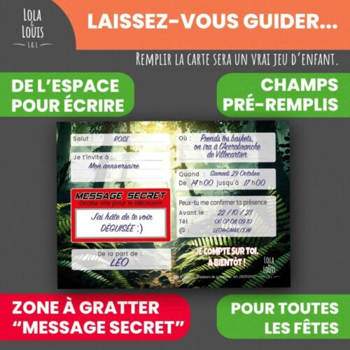 Carte invitation dinosaure T-rex – Lola & Louis - Verso