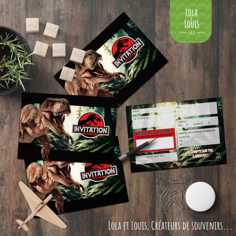 Carte invitation dinosaure T-rex – Lola & Louis
