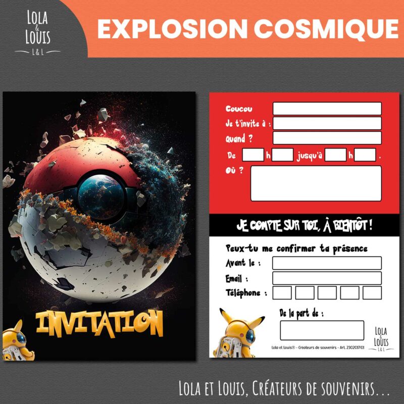 Carte invitation espace astronaute – Lola & Louis - Recto Verso