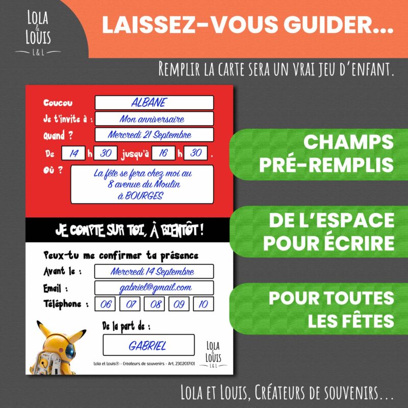 Carte invitation espace astronaute – Lola & Louis - Verso