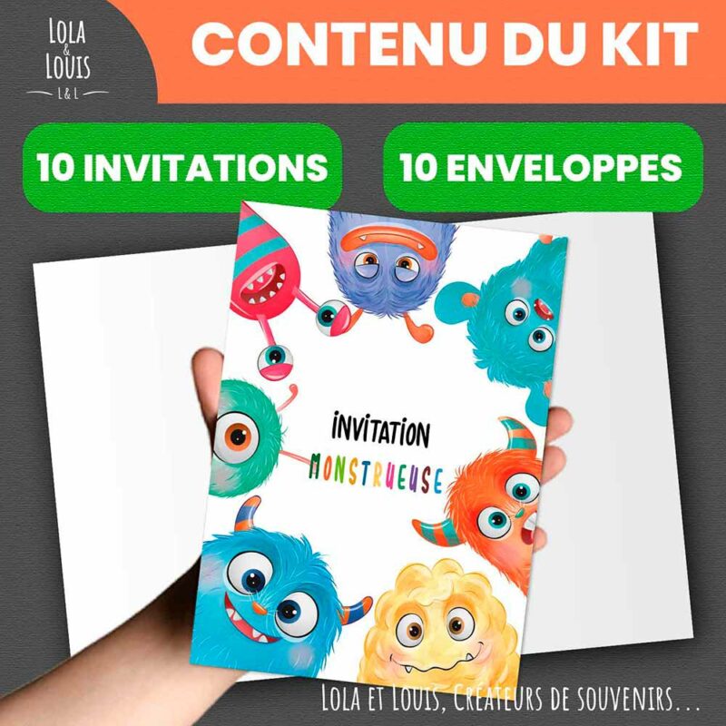 Carte Invitation Monstre pour Filles et Garçons – "Monstres" pour 10 invités – Image 6