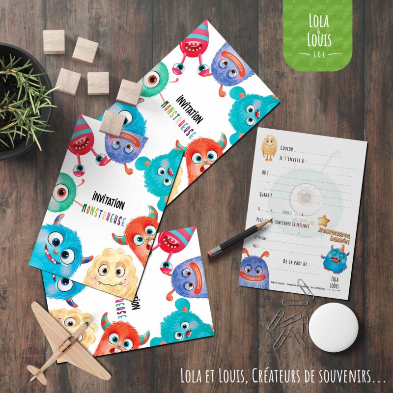 Invitation enfant monstres pour filles et garçons – Lola & Louis