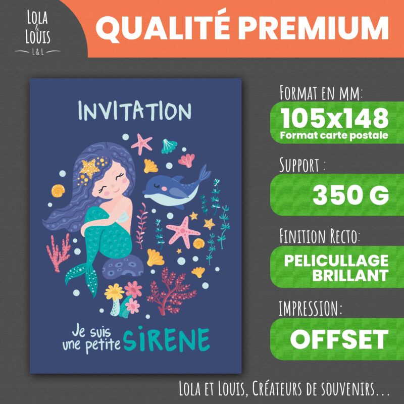Carte invitation petite sirène à gratter – Lola & Louis - Recto