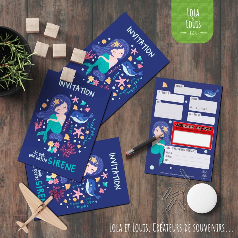 Carte invitation petite sirène à gratter – Lola & Louis