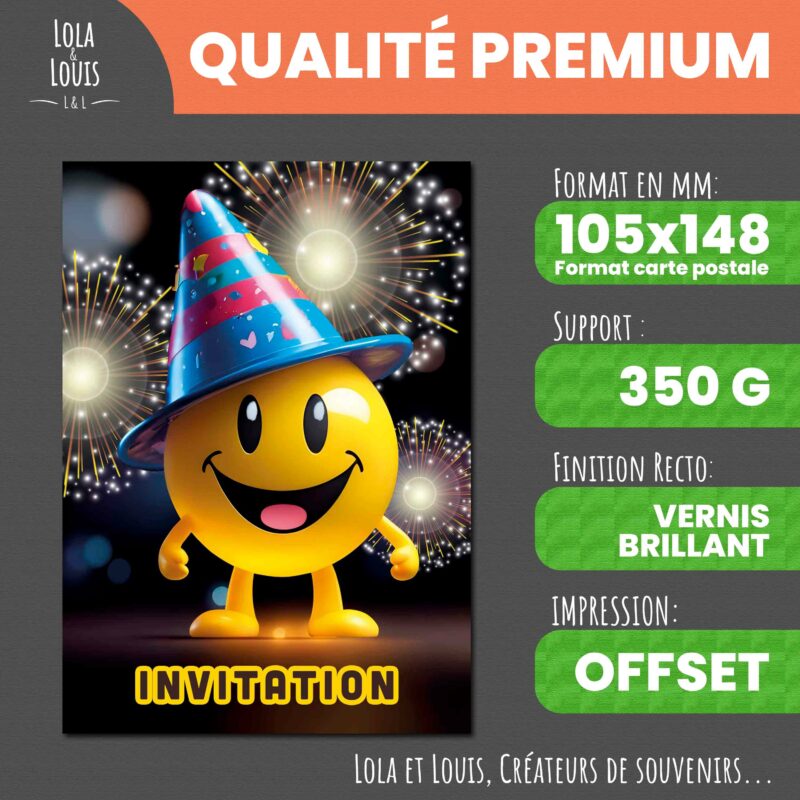 Carte invitation smiley à gratter – Lola & Louis - Recto