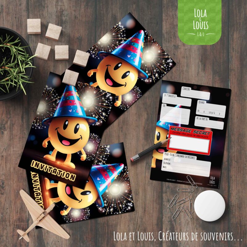 Carte invitation smiley à gratter – Lola & Louis