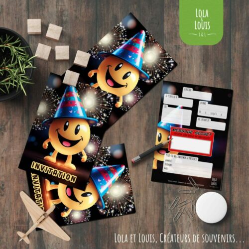 Carte invitation smiley à gratter – Lola & Louis