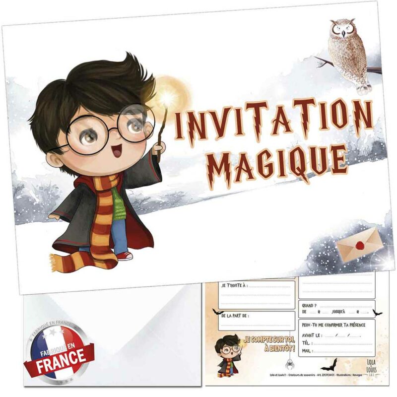 Invitation magie enfant sorcier – 8 cartes et enveloppes – Lola & Louis