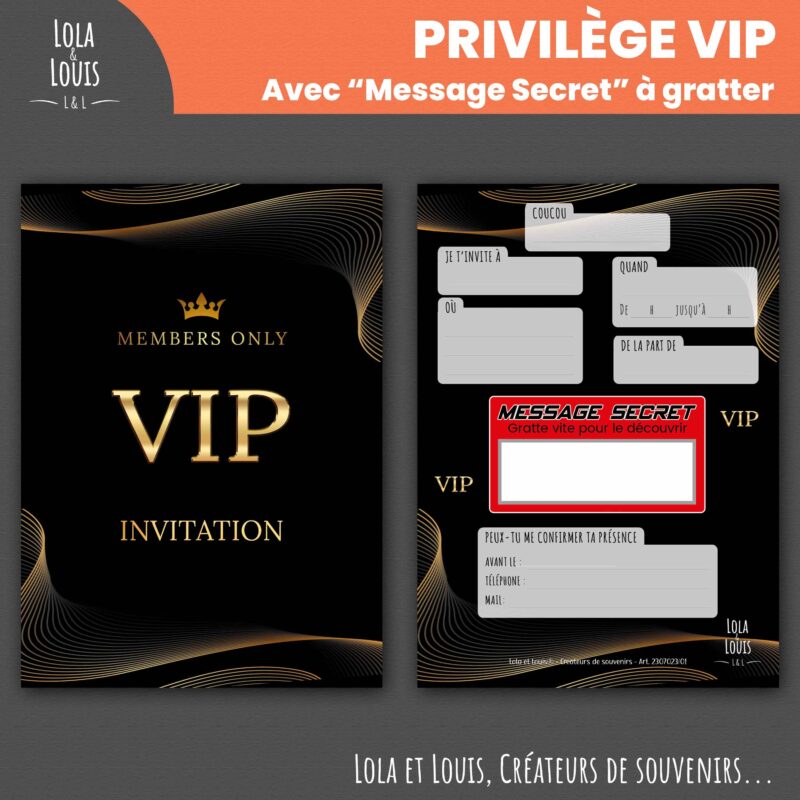 Carte invitation VIP à gratter – Lola & Louis - Recto Verso